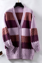 Women’s Oversized Knit Cardigan with Textured Sleeves Purple