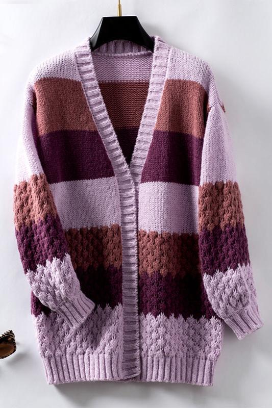 Women’s Oversized Knit Cardigan with Textured Sleeves Purple