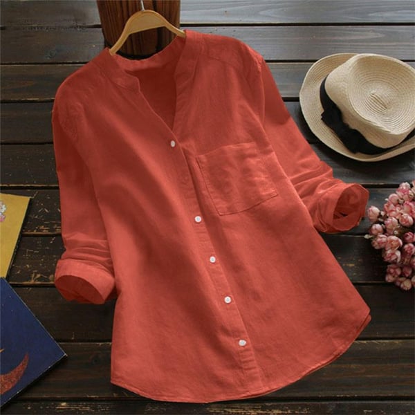 Women’s Relaxed Fit Button Shirt Blouse for Summer Styling Red