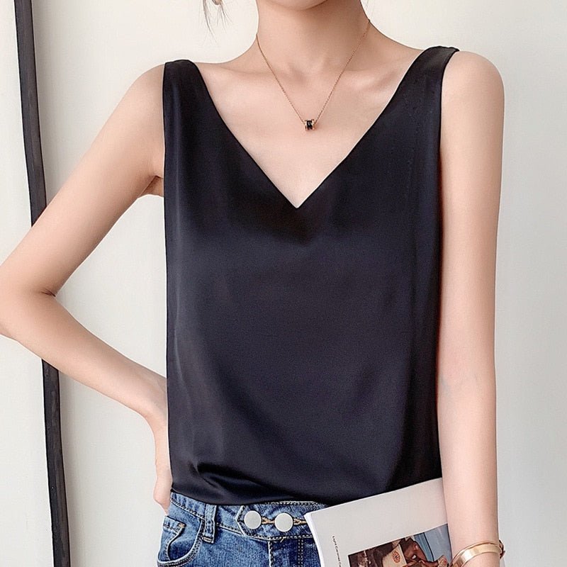 Women’s Elegant Camisole Blouse with Adjustable Straps Black