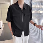 Men’s Short Sleeve Zip Up Casual Shirt Black
