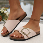 Women’s Cork Mules with Buckle Closure – Everyday Footwear Light pink-gray