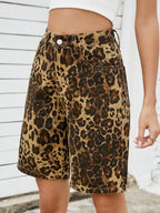 Women’s Leopard Print High Waist Denim Shorts