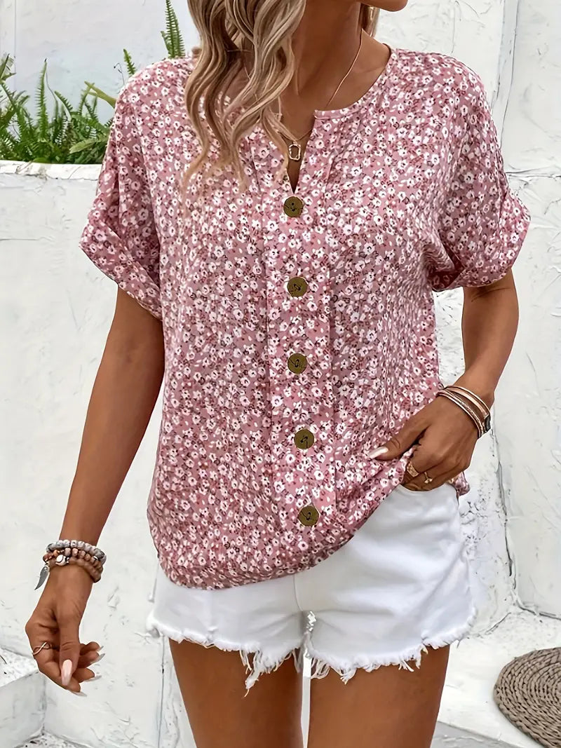 Women’s Chic Floral Summer Print Blouse – Casual Everyday Top