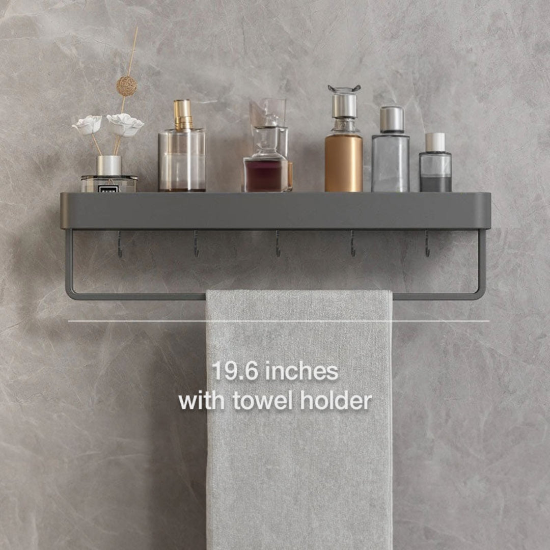Modern Slim Wall Shelf with Adhesive Mount and Towel Bar 50 cm - With towel holder