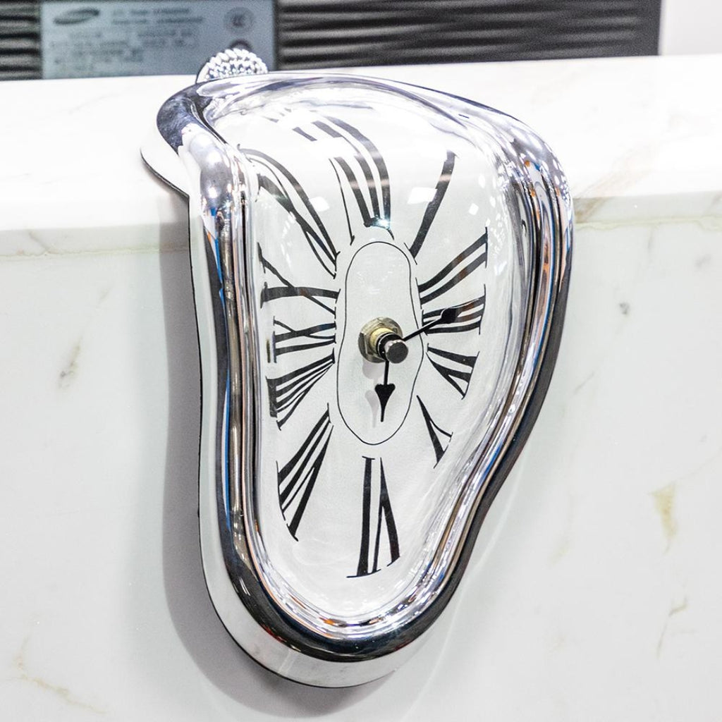 Avant-Garde Melting Wall Clock | Artistic Decor Statement Silver