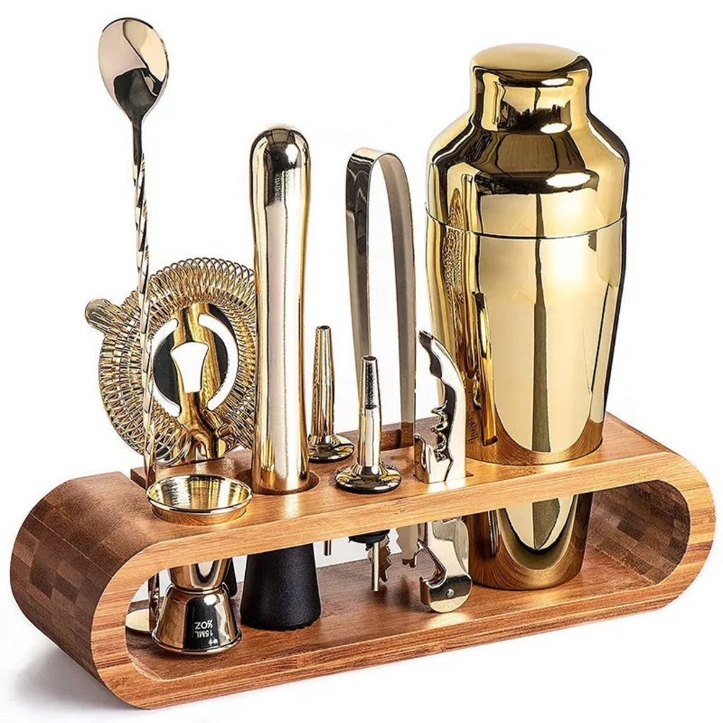 Elegant Cocktail Shaker Set with Essential Bar Accessories Gold