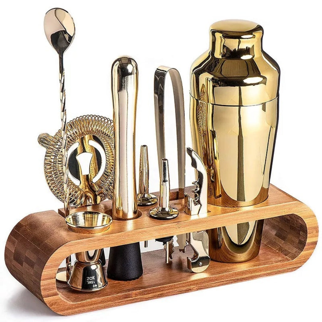 Elegant Cocktail Shaker Set with Essential Bar Accessories Gold