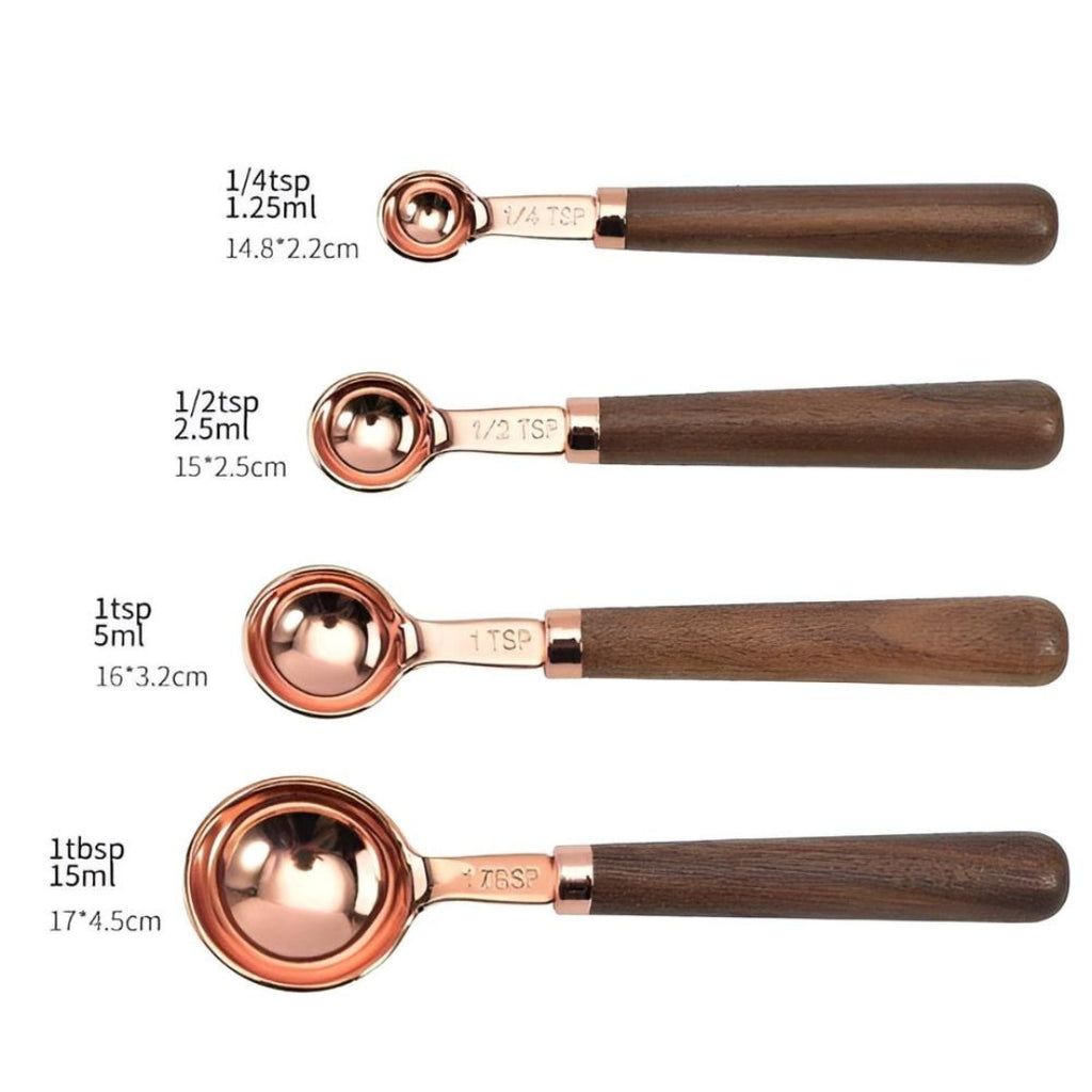 Premium Measuring Cups & Spoons | Steel Set with Wood Handle
