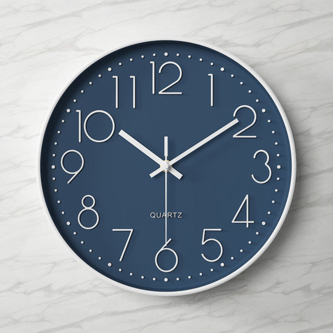 Contemporary Large Clear Glass Wall Clock with Silent Design Navy