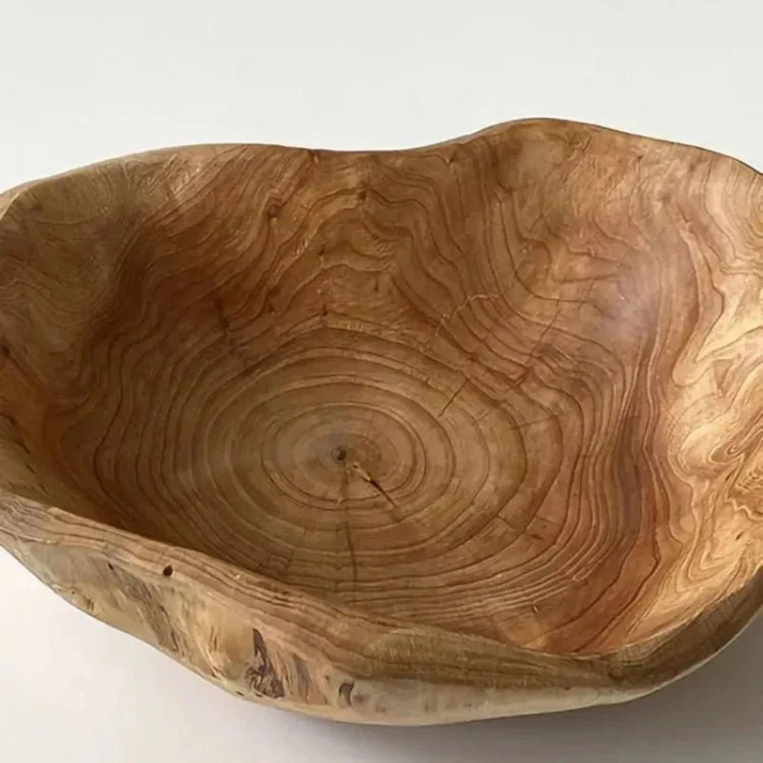 Rustic Carved Wood Fruit Bowl for Home Table Styling Decor