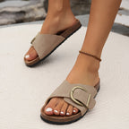 Women’s Cork Mules with Buckle Closure – Everyday Footwear Khaki