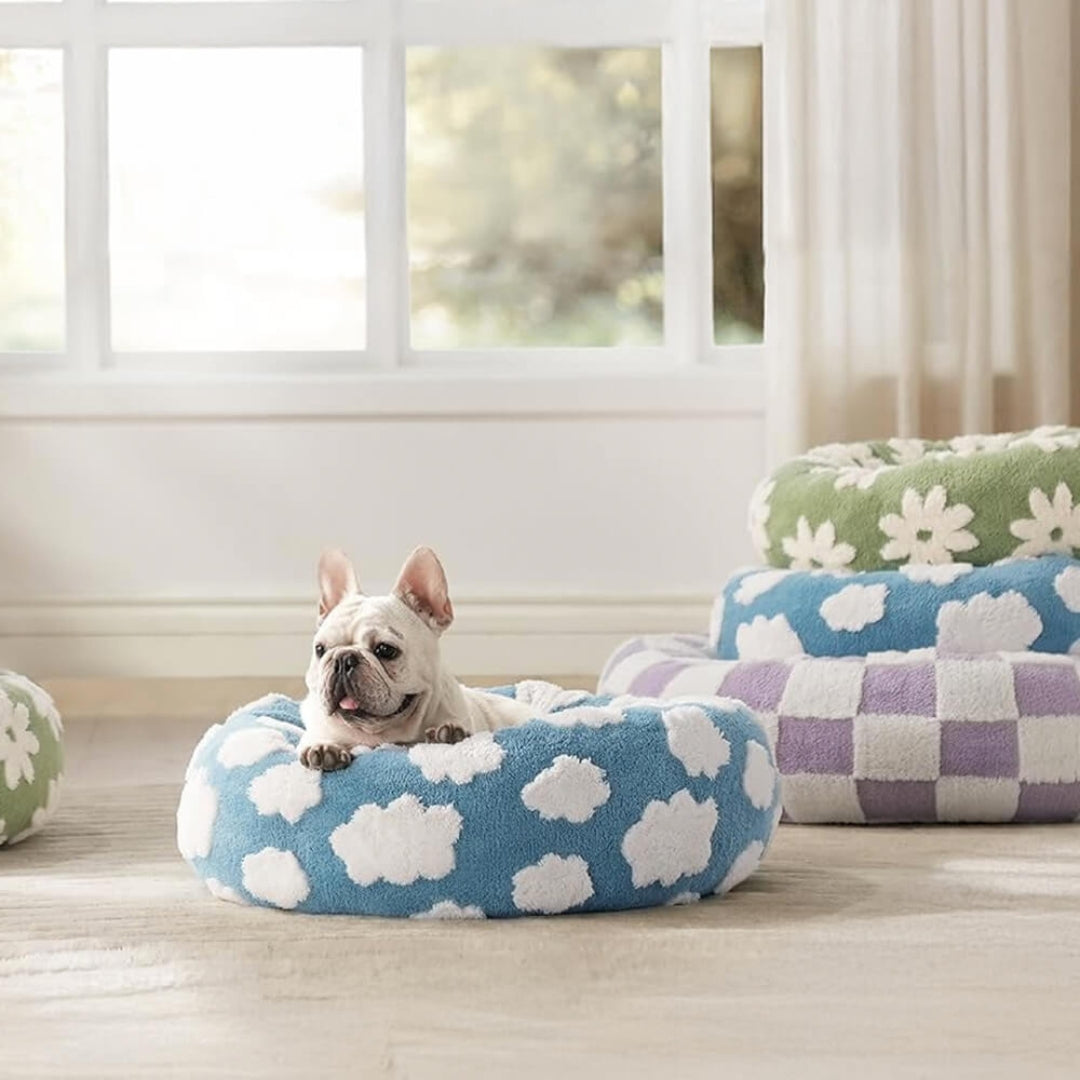 Cozy Orthopedic Dog Bed Featuring Floral Checkerboard Style