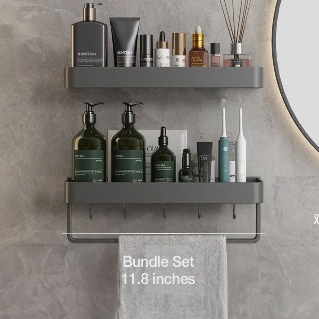 Modern Slim Wall Shelf with Adhesive Mount and Towel Bar Bundle set - 30 cm