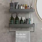 Modern Slim Wall Shelf with Adhesive Mount and Towel Bar Bundle set - 30 cm