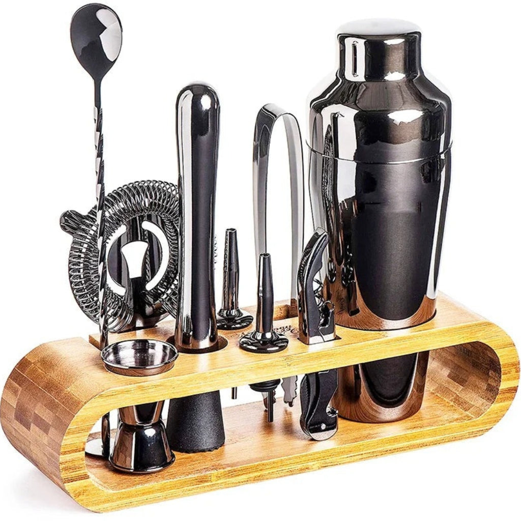 Elegant Cocktail Shaker Set with Essential Bar Accessories Black
