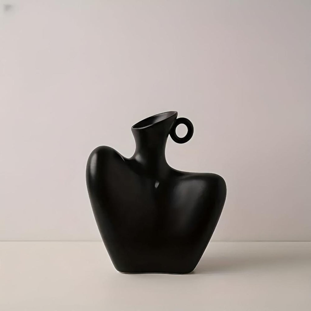 Minimalist Ceramic Flower Vase | Abstract Home Accent Decor Black 18.5x10x21cm
