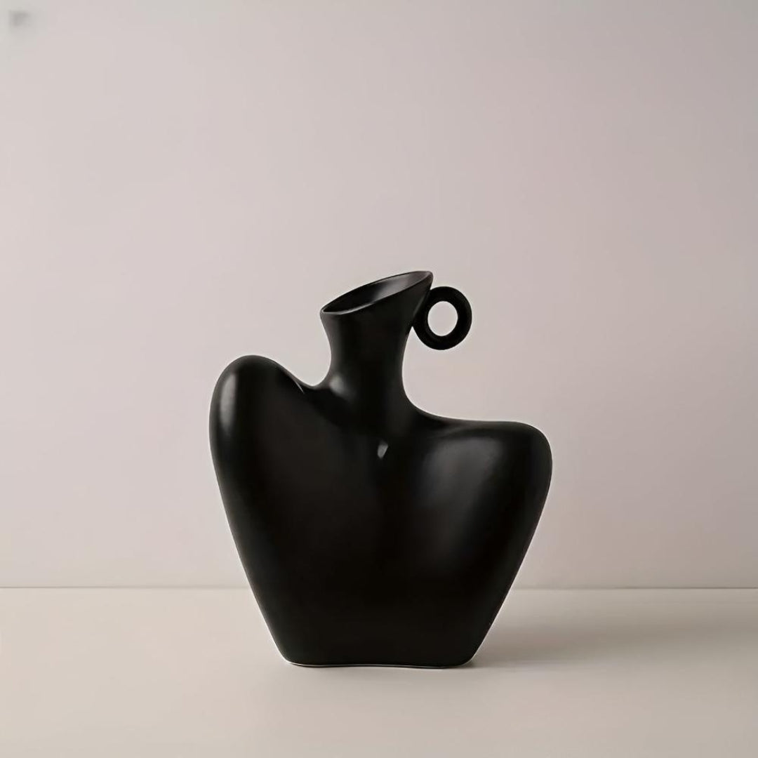 Minimalist Ceramic Flower Vase | Abstract Home Accent Decor Black 18.5x10x21cm