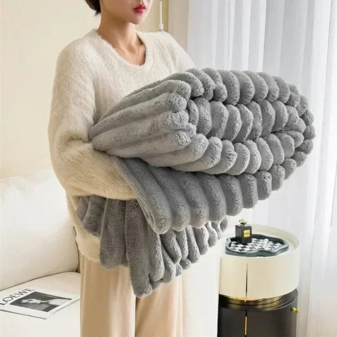 Plush Ribbed Blanket for Cozy Warmth and Daily Comfort Use Gray
