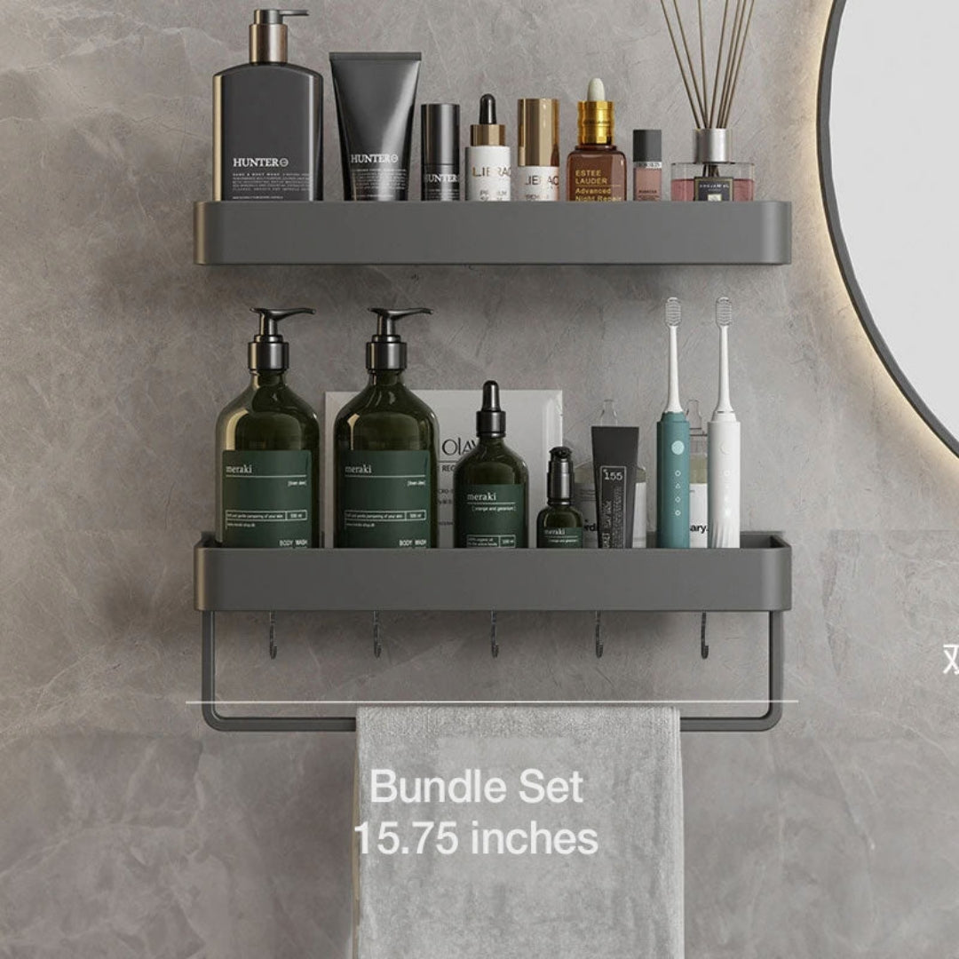 Modern Slim Wall Shelf with Adhesive Mount and Towel Bar Bundle set - 40 cm