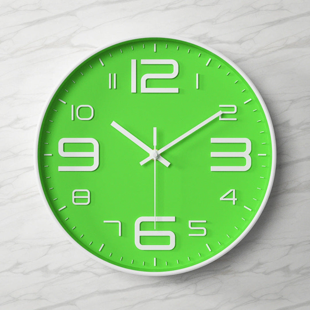 Contemporary Large Clear Glass Wall Clock with Silent Design Green