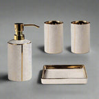 Luxe Ceramic Bathroom Set | Golden Accent Accessories Kit White set - 4 pieces