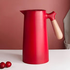 Modern Vacuum Carafe with Contoured Wooden Handle Finish Red