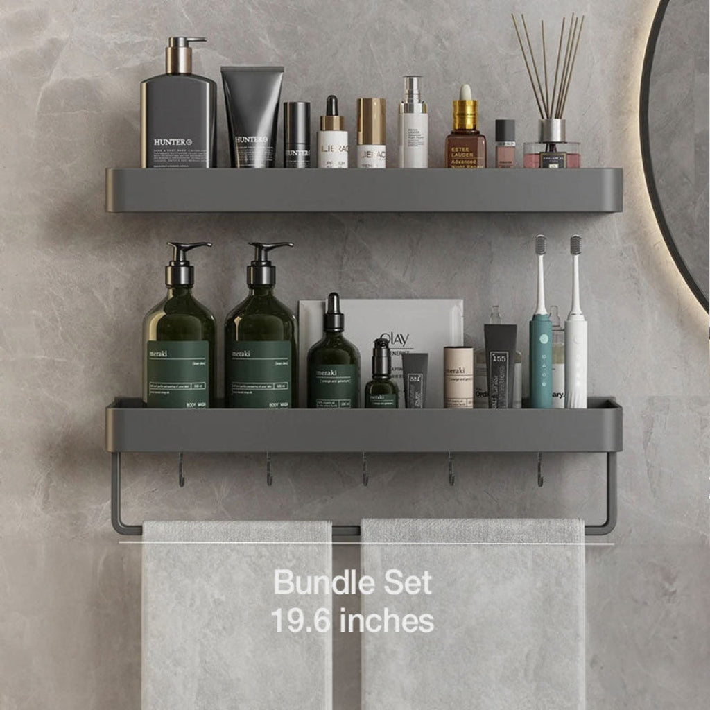 Modern Slim Wall Shelf with Adhesive Mount and Towel Bar Bundle Set - 19.6 Inch