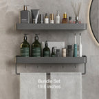 Modern Slim Wall Shelf with Adhesive Mount and Towel Bar Bundle Set - 19.6 Inch