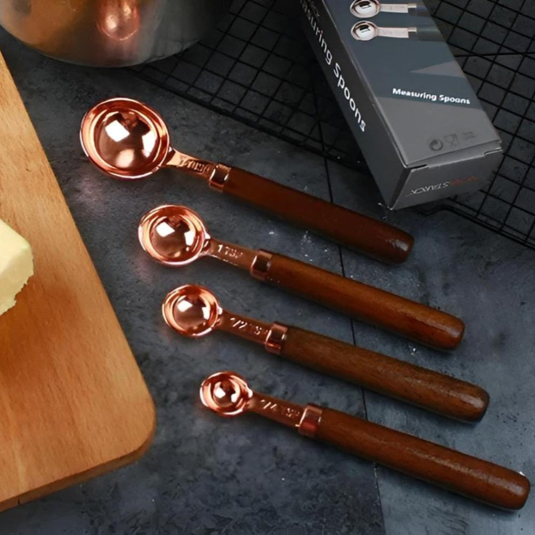 Premium Measuring Cups & Spoons | Steel Set with Wood Handle