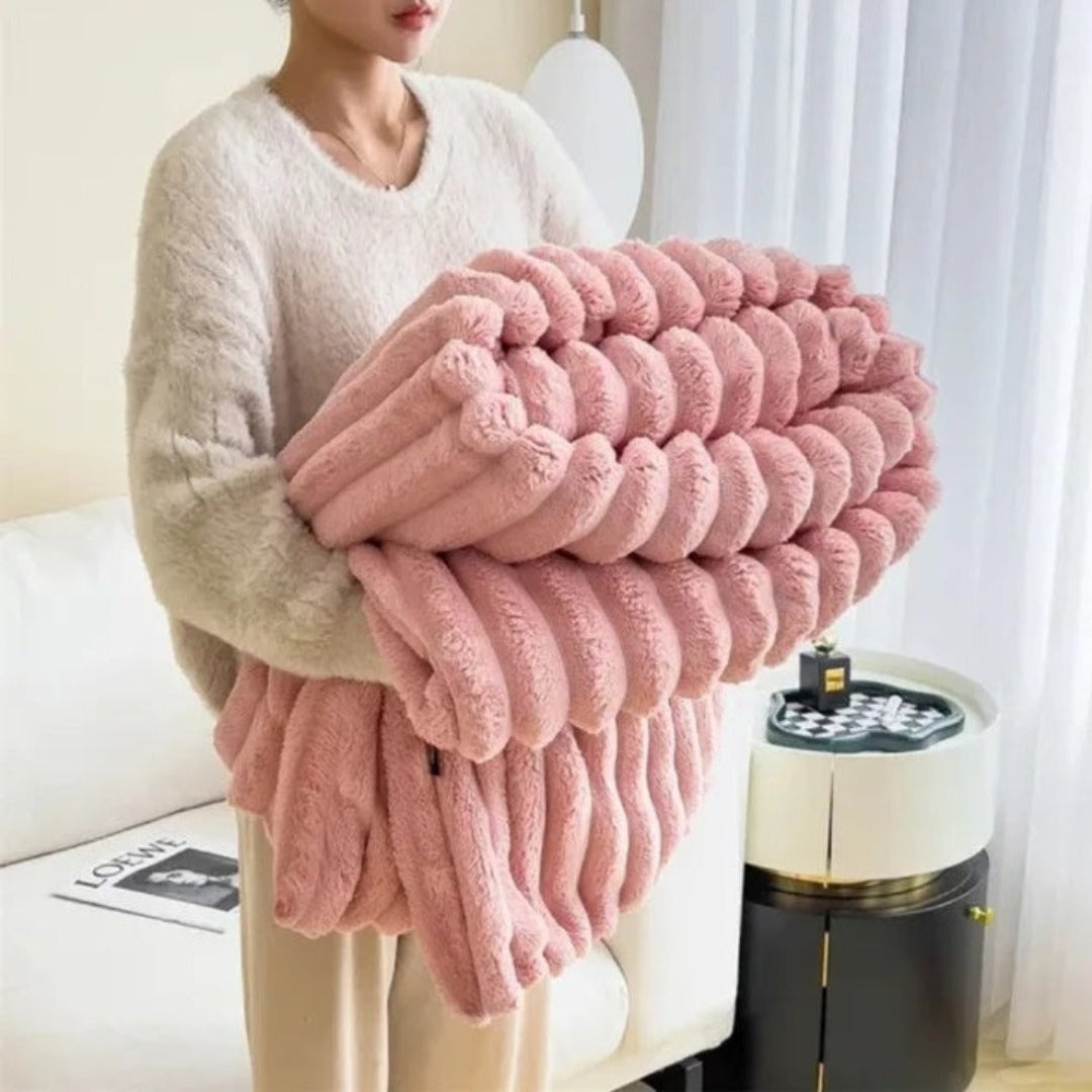 Plush Ribbed Blanket for Cozy Warmth and Daily Comfort Use PInk