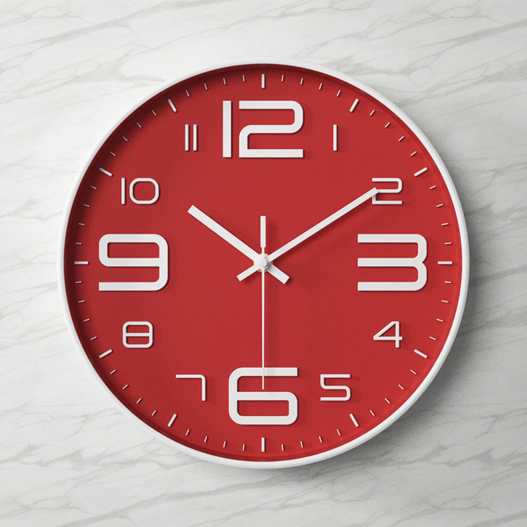 Contemporary Large Clear Glass Wall Clock with Silent Design Red