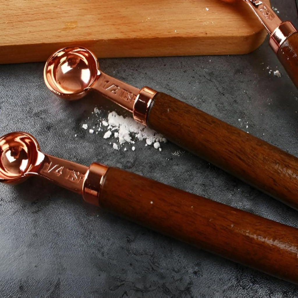 Premium Measuring Cups & Spoons | Steel Set with Wood Handle