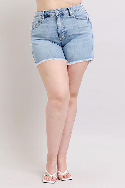 Women’s Plus Size Tummy Control Raw Hemmed Denim Shorts