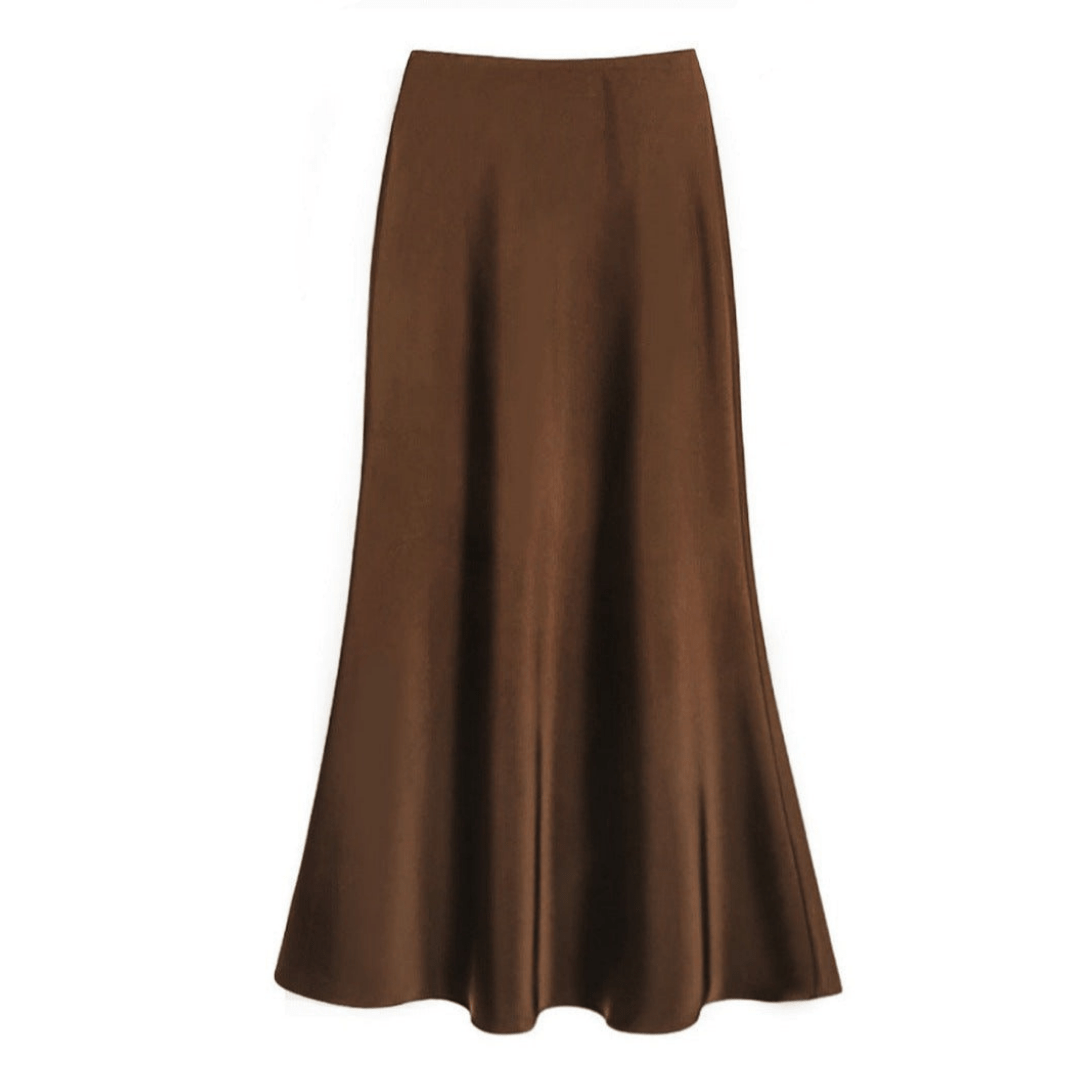 Women’s Elegant Flowing Midi Skirt Dark Brown