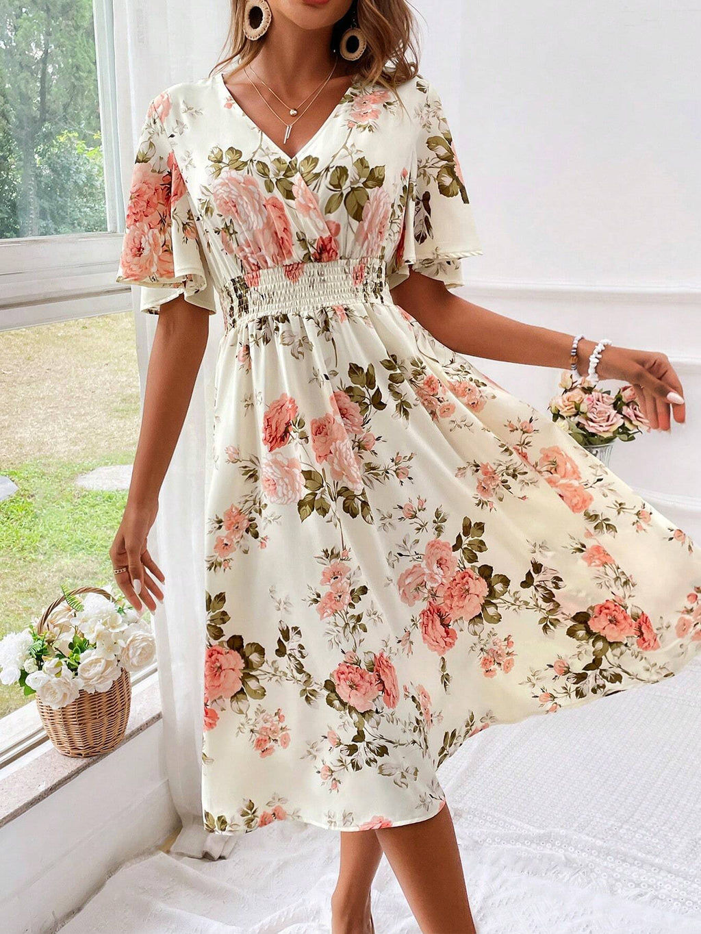 Women’s Elegant Floral V-Neck Dress