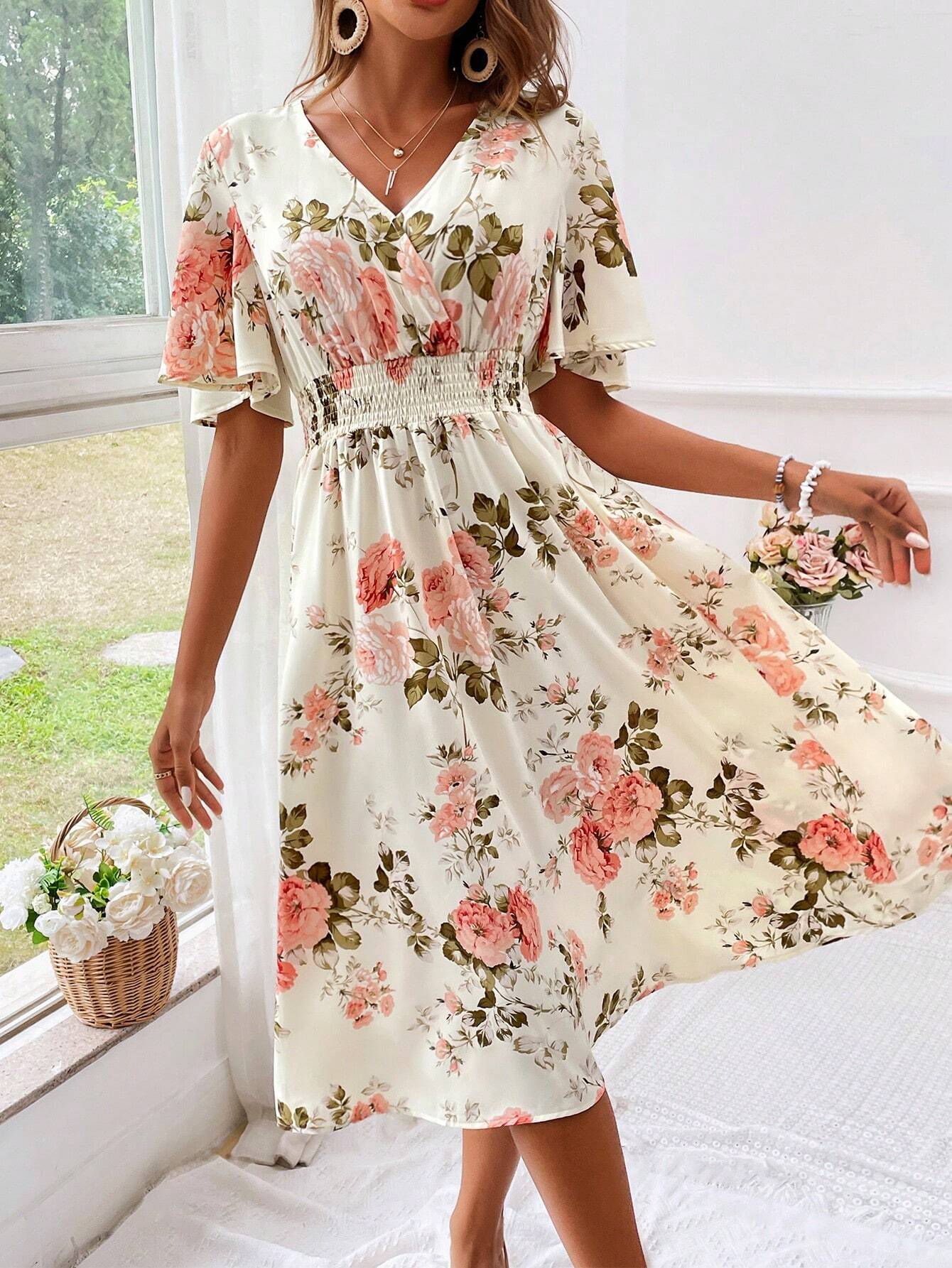 Women’s Elegant Floral V-Neck Dress