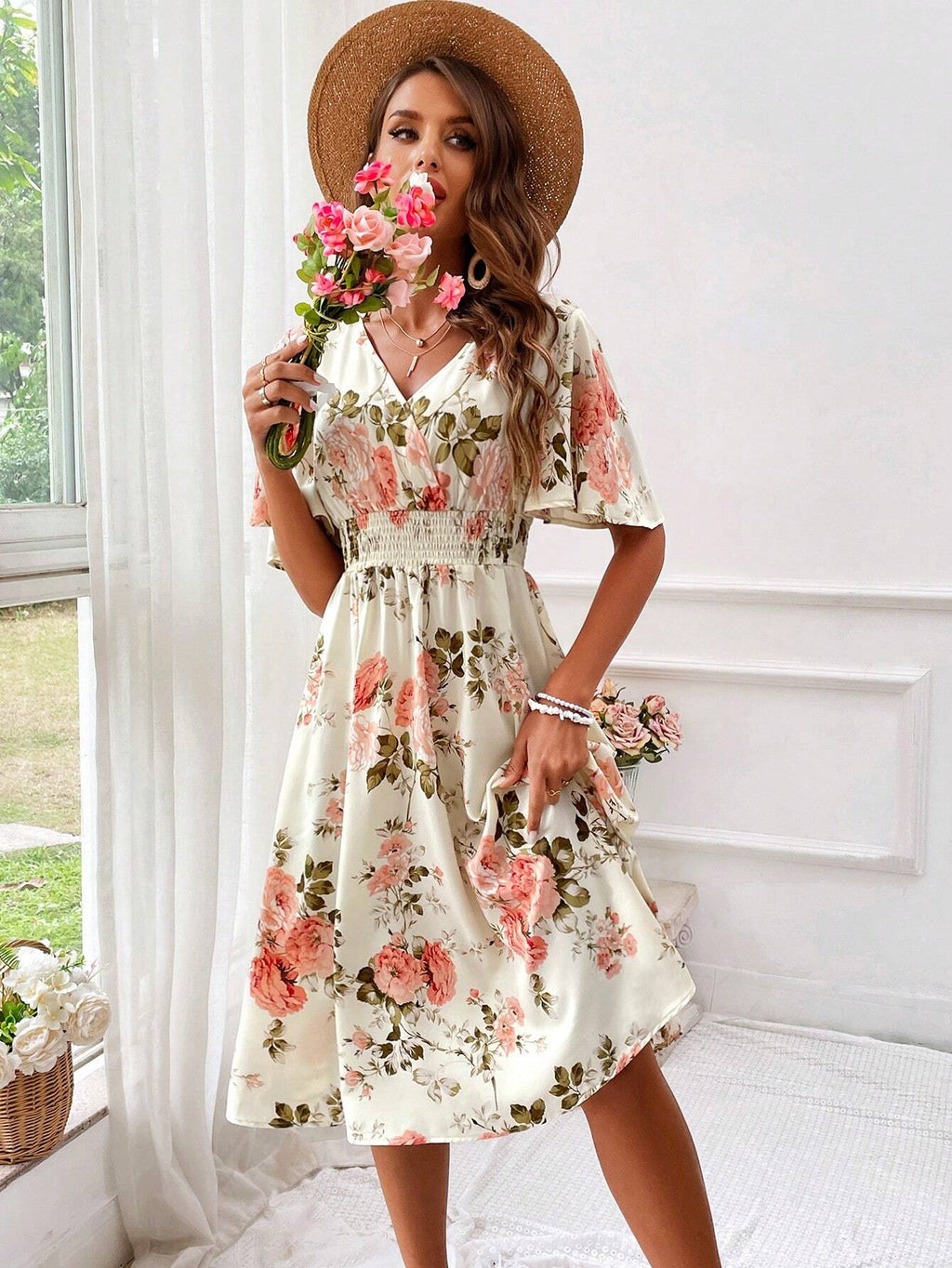 Women’s Elegant Floral V-Neck Dress