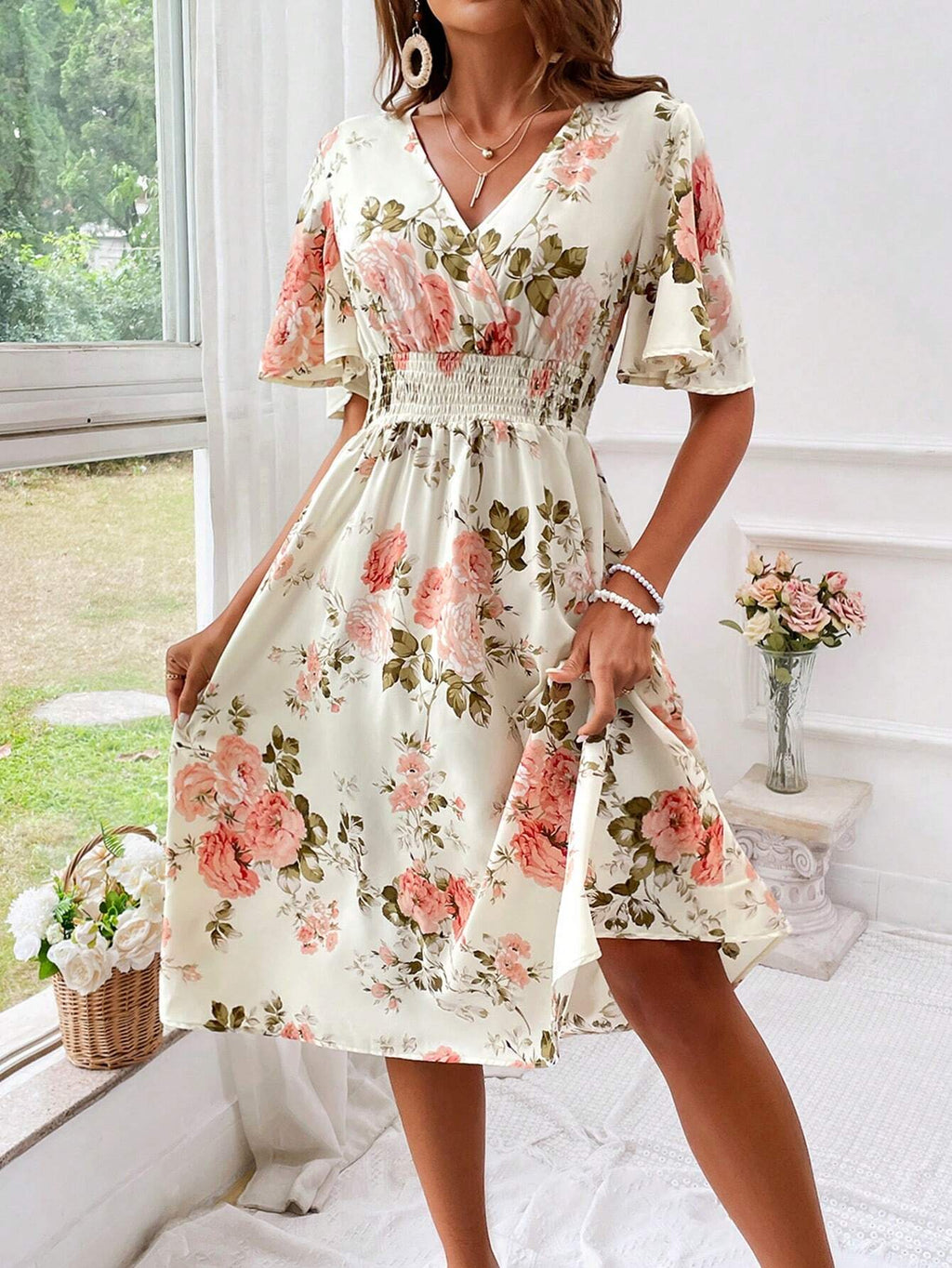 Women’s Elegant Floral V-Neck Dress