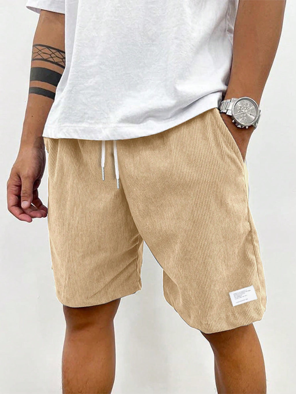 Men’s Casual Drawstring Shorts for Summer Comfort Beige