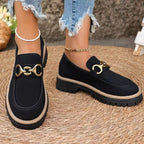 Women’s Elegant Platform Loafers with Round Toe Black