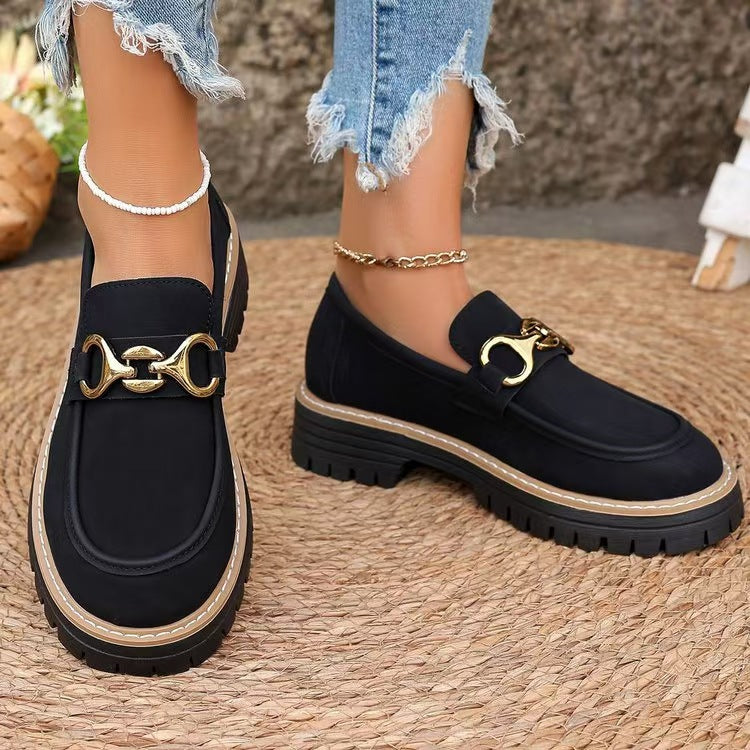Women’s Elegant Platform Loafers with Round Toe Black