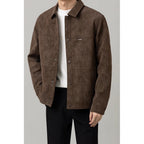 Men’s Versatile Button-Down Shirt Jacket with Pockets Brown