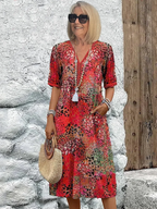 Women’s Relaxed Floral Print Dress Red
