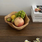 Rustic Carved Wood Fruit Bowl for Home Table Styling Decor