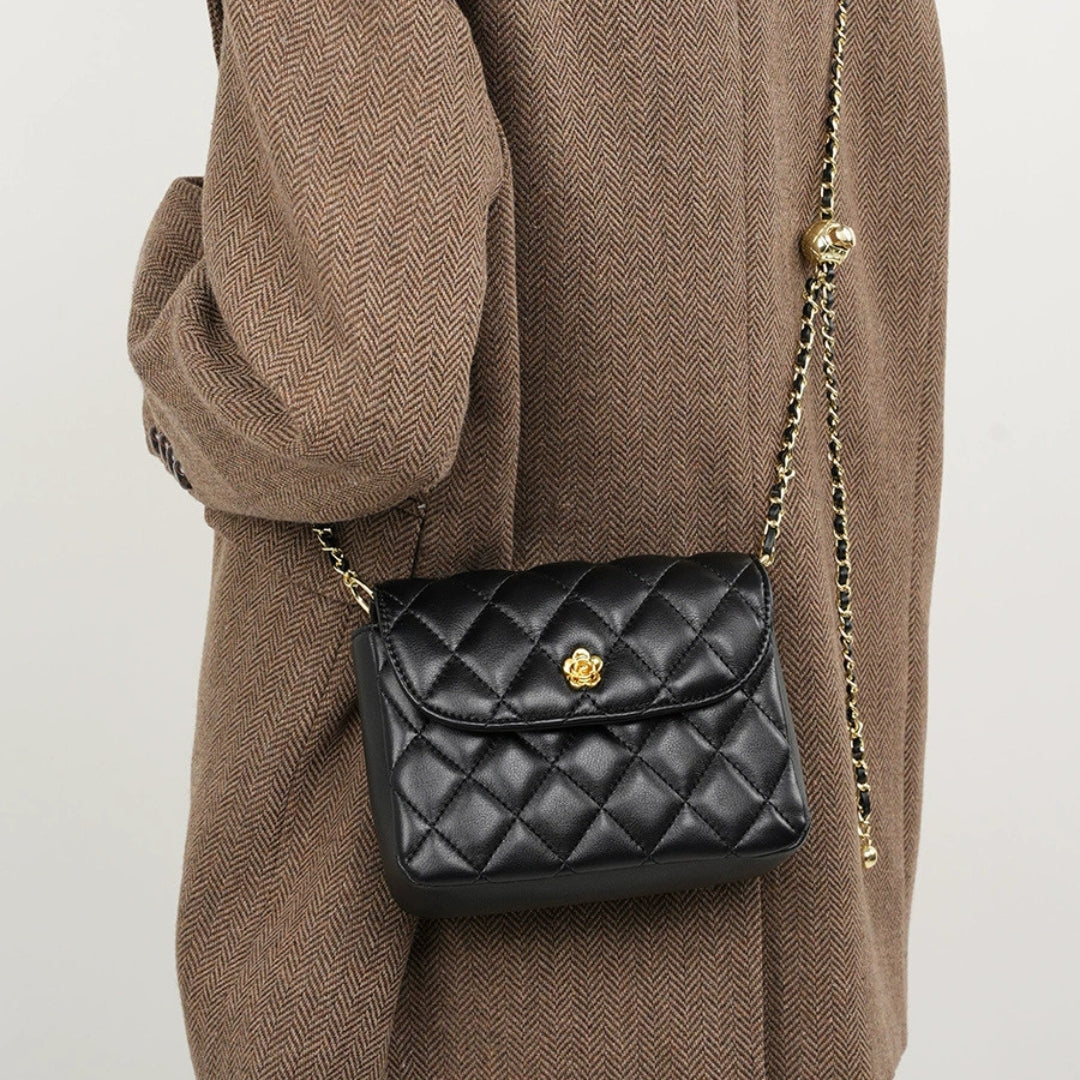 Fumiya | Women’s Luxe Quilted Crossbody | Adjustable Chain Black