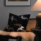 Classic Crane and Pine Embroidered Cushion Cover Decor Set Black