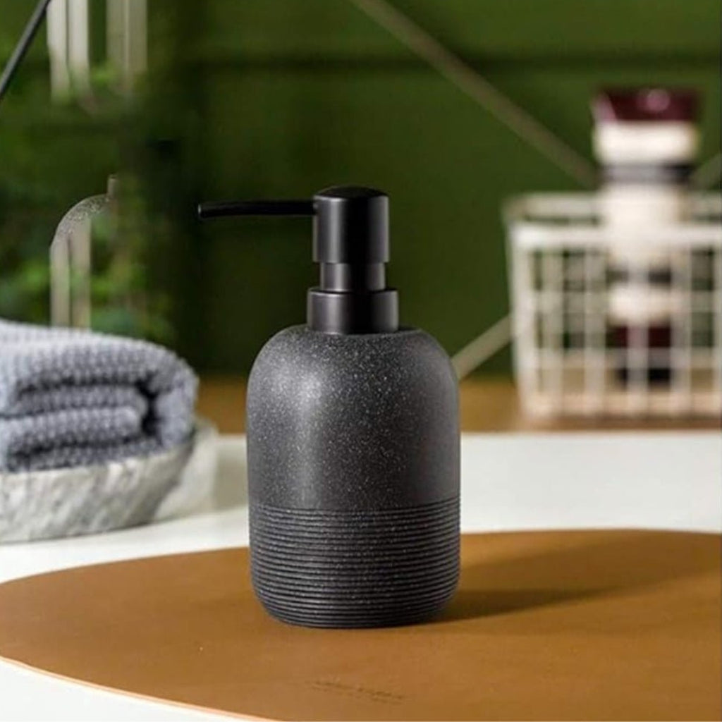 Elegant Resin Soap Dispenser | Stylish Bathroom Countertop Black Sand