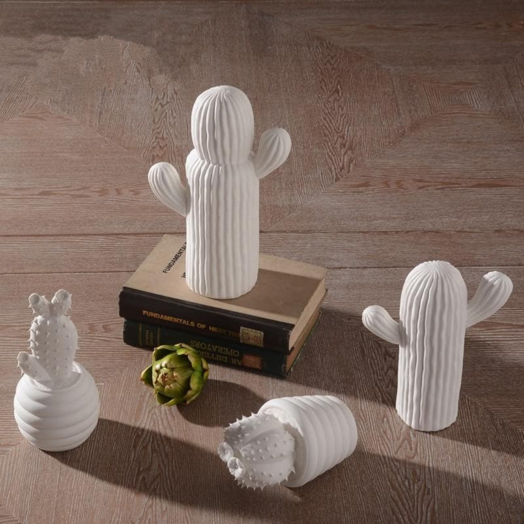 Elegant Porcelain Cactus Collection | Modern Shelf Accent