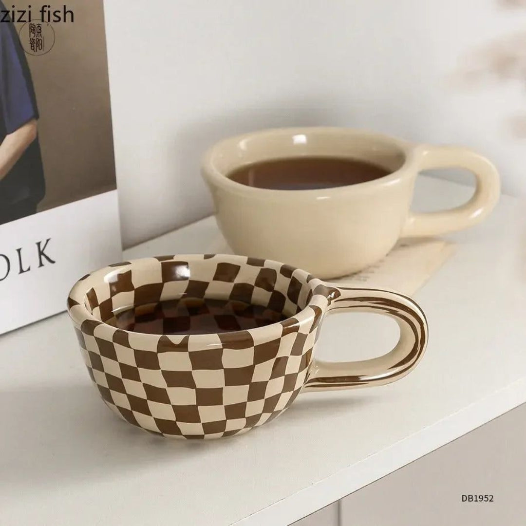 Graphic Checkered Ceramic Mug 200ml Daily Use Cup